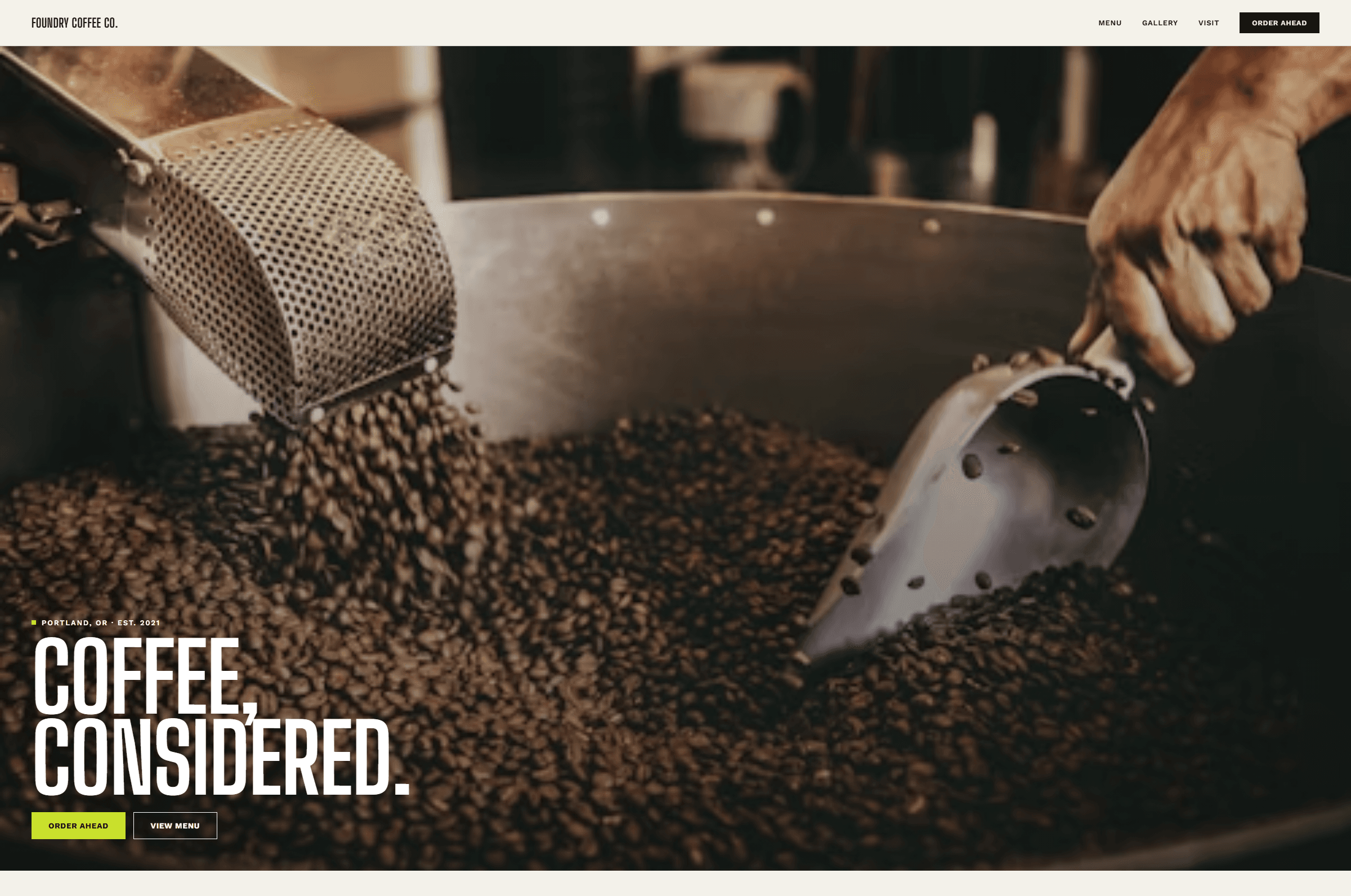 Café site home page — desktop