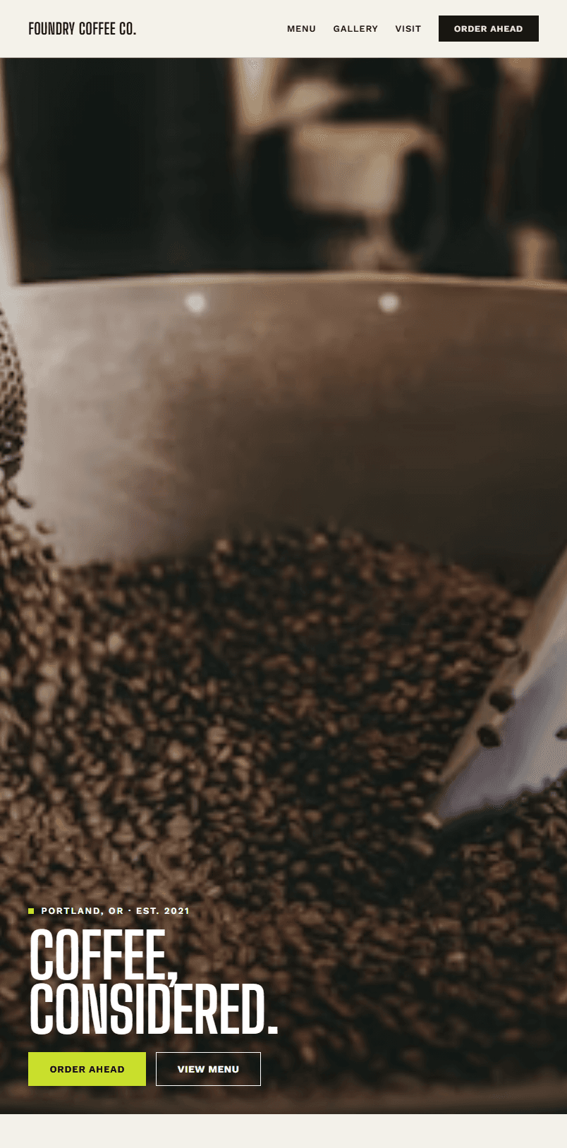 Café site home page — mobile