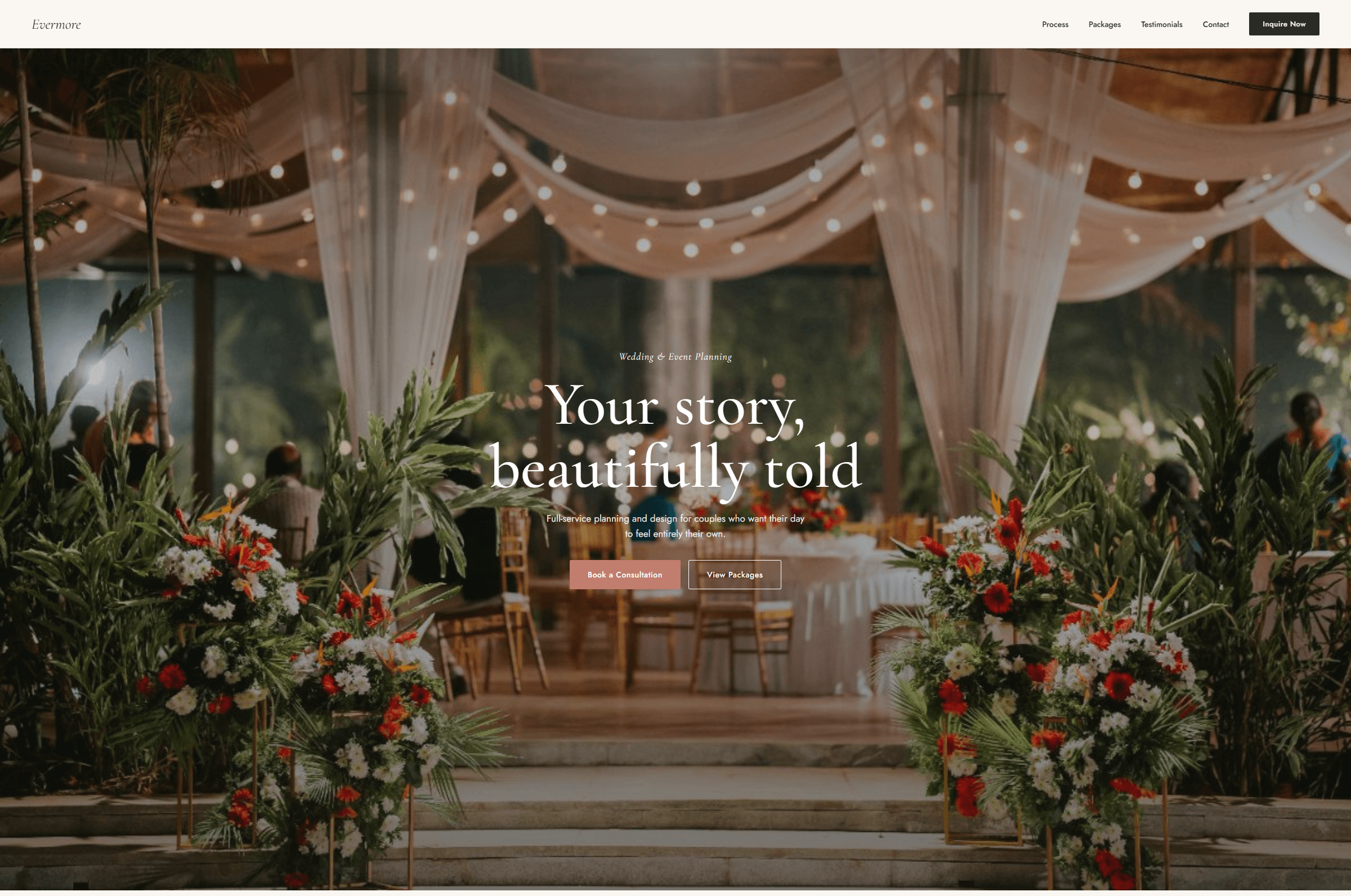 Wedding site home page — desktop