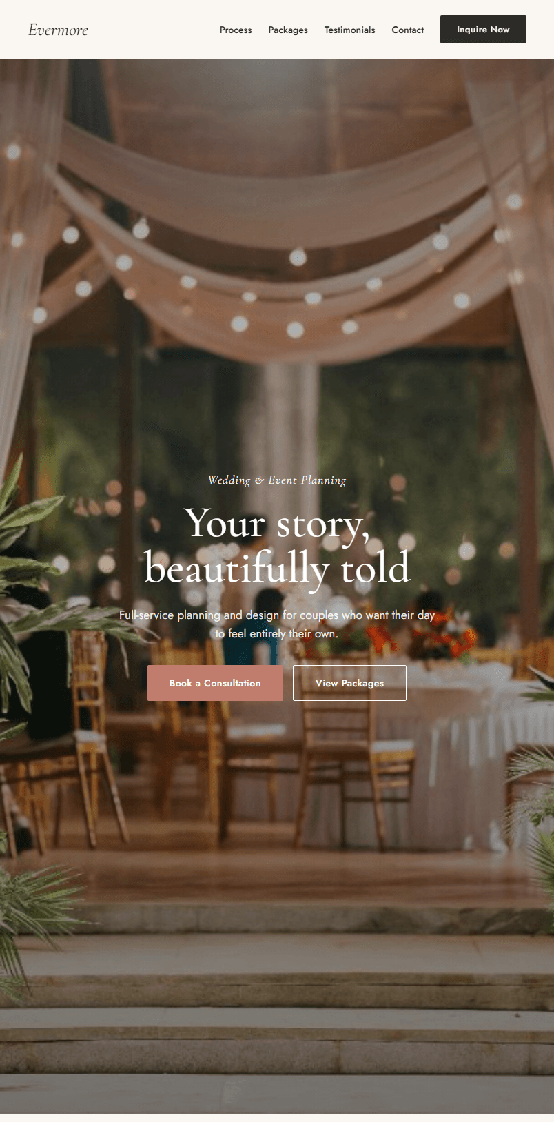 Wedding site home page — mobile
